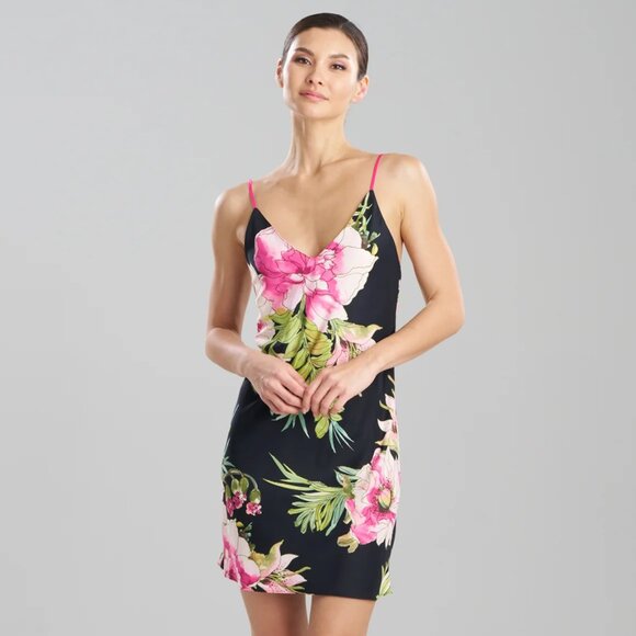 NWT $120 NATORI Sonomi Chemise Nightgown Slip Loungewear Black Pink Floral SMALL - Picture 3 of 4